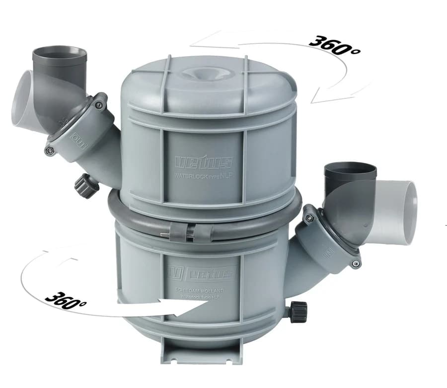 Vetus NLP waterlock muffler with 360-degree rotatable connections